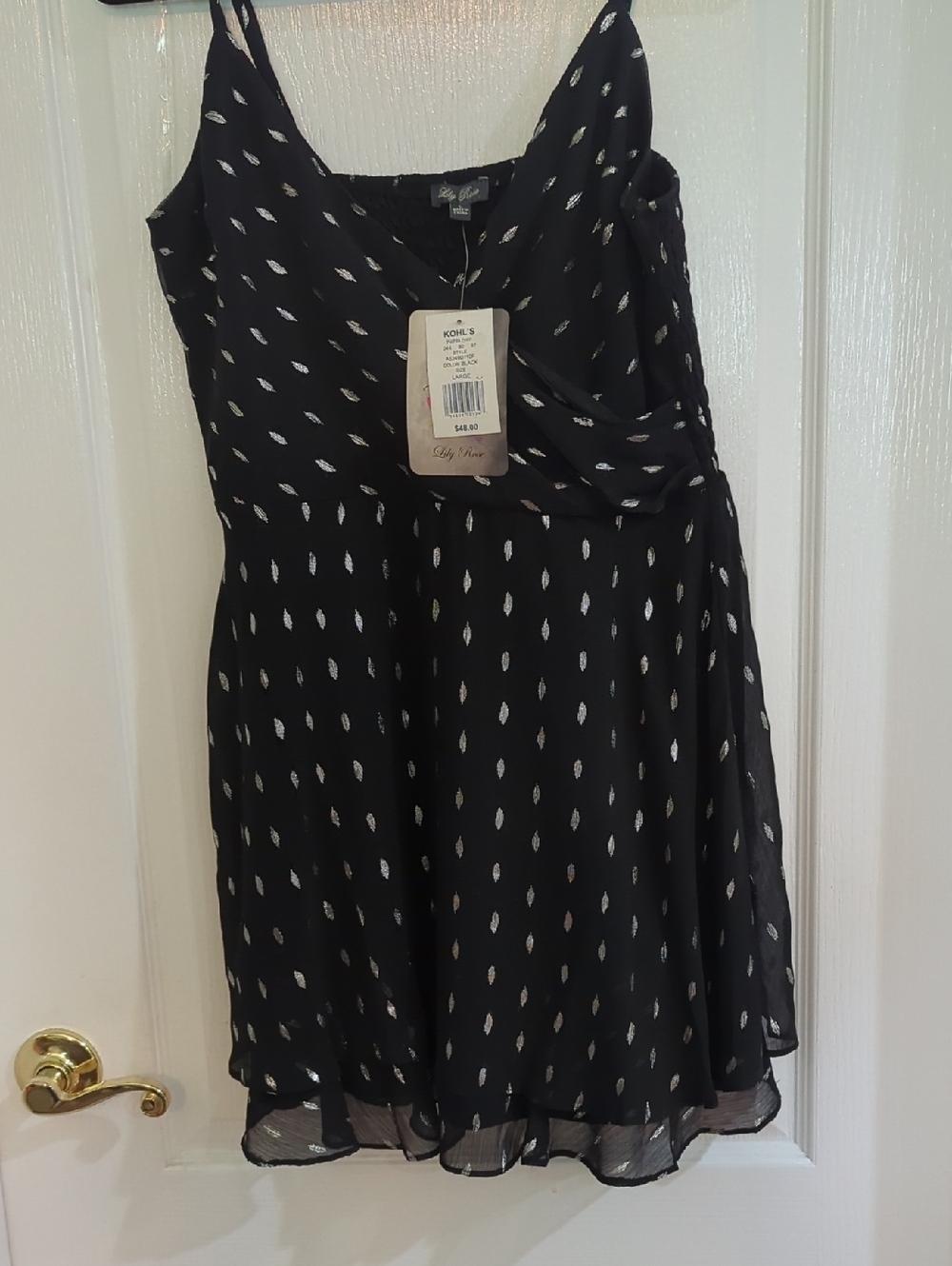 NWT Lily Rose Black Mini Dress with Metallic Dot Print Sz L